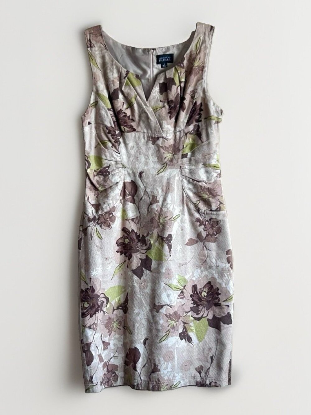 Adrianna Papell Brown Cotton Floral Ruched V Neck Luxe Dress Size 10